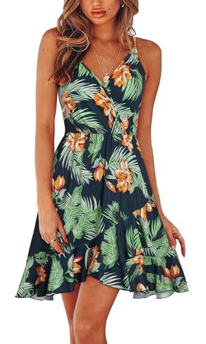 Womens Summer Dress 2024 Spring Sundresses Floral Flowy Casual Beach Vacation Wrap V Neck Spaghetti Strap Dresses
