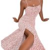 Women's Summer Split Thigh Spaghetti Strap Cami Midi Floral Dress