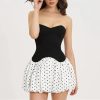 Women's Strapless Polka Dress - Dot Patchwork Ultra Short Holiday Party