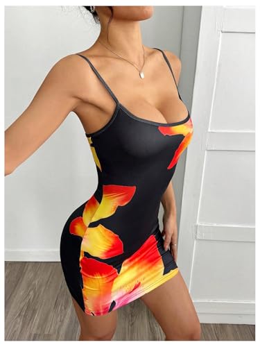 Women's Floral Print Bodycon Spaghetti Strap Dress Backless Mini Summer Dresses