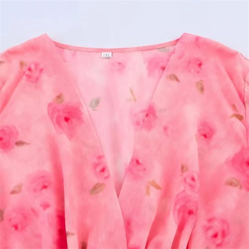 Women's Print Stacked Skirt - V-Neck Long Sleeve Cake Loose Casual