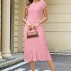 41cCsnBE9FL.jpg Women Fall 2025 Teacher Outfits Church Midi Cap/Long Sleeve Hollow Knit Modest Business Casual Sweater Dress