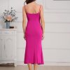 Womens Tie Shoulder Drawstring Ruched Bust Mermaid Hem Cami Slip Dress Bodycon Maxi Evening Party Dress