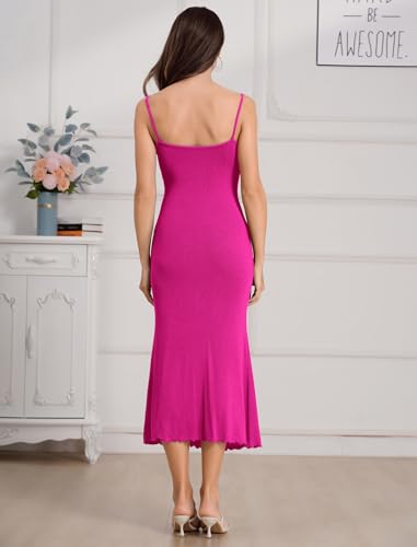 Womens Tie Shoulder Drawstring Ruched Bust Mermaid Hem Cami Slip Dress Bodycon Maxi Evening Party Dress