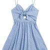 Women's Boho Floral Print Twist Front Cami A Line Mini Dress