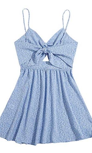 Women's Boho Floral Print Twist Front Cami A Line Mini Dress