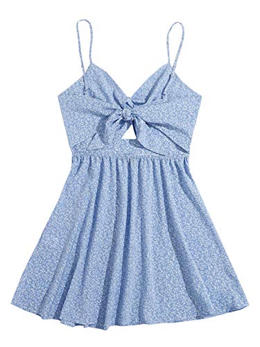 Women's Boho Floral Print Twist Front Cami A Line Mini Dress