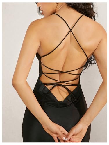 Women's Floral Print Mesh Dress Tie Backless Sleeveless Bodycon Long Cami Dresses