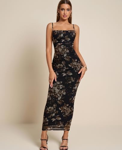Women Floral Corset Maxi Long Dress Ruched Bodycon Long Formal Wedding Guest Dresses