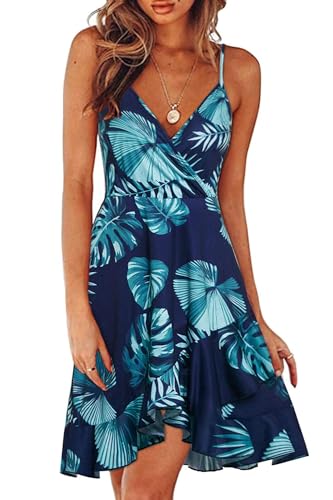 Womens Summer Dress 2024 Spring Sundresses Floral Flowy Casual Beach Vacation Wrap V Neck Spaghetti Strap Dresses