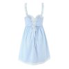 Women's Lace Spliced Spaghetti Straps Short Dress Backless High Waist A-Line Casual Dresses