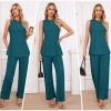 Womens Summer 2 Piece Outfits Ribbed Knit Tank Tops Wide Leg Pants Lounge Set Matching Tracksuit 2024 Spring Fashion
