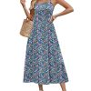 Women's Summer Casual Boho Sundress Spaghetti Strap Square Neck Flowy Midi Dresses A Line Beach Dress with Pockets