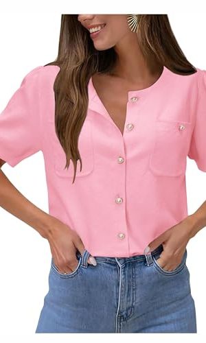 Womens Summer Cardigan Sweaters Lightweight Short Sleeve Button Down Shirts Ribbed Knit Blouse Tops 2024 Trendy