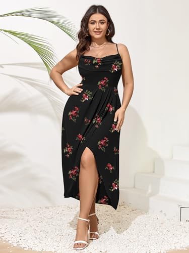 Women's Plus Size Dress Sleeveless Spaghetti Strap Cowl Neck Wrap Party Cocktail Cami Dress