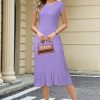41eNO5Q9nVL.jpg Women Fall 2025 Teacher Outfits Church Midi Cap/Long Sleeve Hollow Knit Modest Business Casual Sweater Dress
