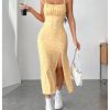 Women's Floral Print Split Thigh Midi Cami Dress Square Neck High Waist Slim Fit Summer Dress