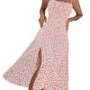 Women's Summer Split Thigh Spaghetti Strap Cami Midi Floral Dress