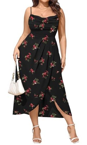 Women's Plus Size Dress Sleeveless Spaghetti Strap Cowl Neck Wrap Party Cocktail Cami Dress