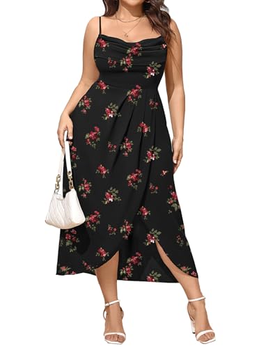 Women's Plus Size Dress Sleeveless Spaghetti Strap Cowl Neck Wrap Party Cocktail Cami Dress