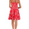Women Floral Casual Tiered Mini Dresses Spaghetti Strap V Neck Backless A Line Swing Short Dress with Pockets