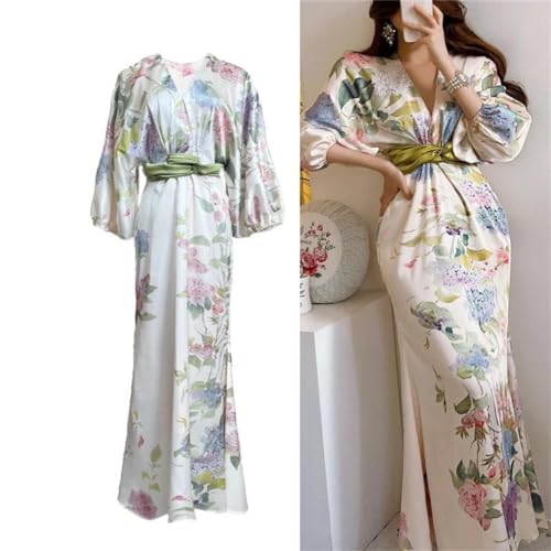Women Vintage Elegant Floral Print Slim Fit Stylish Long Retro France Dress