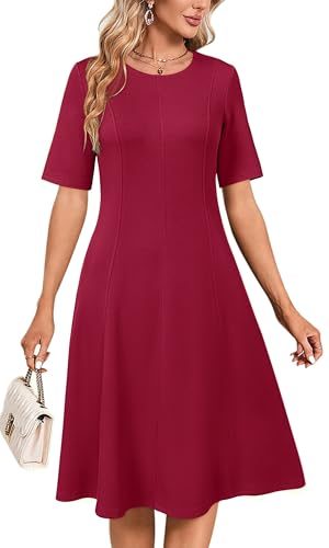 Womens 2025 Summer Teacher Work Modest Dresses Ultra Soft Short Sleeve Midi Old Money Clothes Business Casual Dress