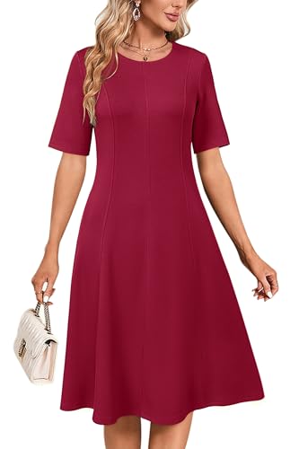 Womens 2025 Summer Teacher Work Modest Dresses Ultra Soft Short Sleeve Midi Old Money Clothes Business Casual Dress