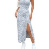 Women's Summer Ditsy Floral Print Spaghetti Strap Split Thigh Cami Midi Dress