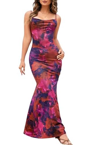 Bodycon Floral Maxi Long Dress Spaghetti Strap Summer Wedding Guest Dresses for Women 2024