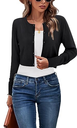 Newshows Cropped Cardigan Sweaters for Women 2025 Crew Neck Button Down Open Front Knit Bolero Shrugs