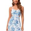 Women's Floral Print Cut Out Draped Cowl Neck Backless Mini Cami Dress