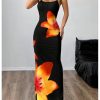 Women's Floral Sun Maxi Bodycon Dresse Summer Starfish Dress White