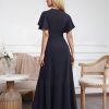 Long Formal Dresses for Women Elegant V Neck Wrap Ruffle Cocktail Wedding Guest Dress Evening Party Gown