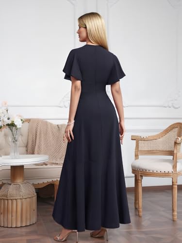 Long Formal Dresses for Women Elegant V Neck Wrap Ruffle Cocktail Wedding Guest Dress Evening Party Gown