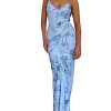 Women Vintage Spaghetti Strap Maxi Dress Sexy Low Cut Backless Floral Satin Slip Long Dress Y2k Cami Bodycon Dresses