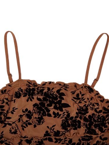Women's Mini Dress Floral Spaghetti Strap Mesh Dresses Going Out Festival Concert Outfits Grunge Gothic Clothes