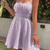 Women Floral Boho Spaghetti Strap Sundress Sleeveless Smocked A Line Mini Dress