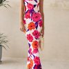 Women's 2025 Summer Floral Bodycon Maxi Dresses Ribbed Strapless Tube Casual Boho Party Long Dress
