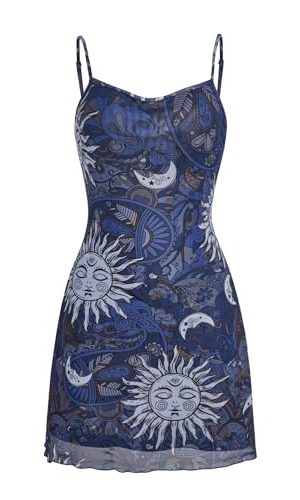 Women's Vintage 90s Mini Dress Spaghetti Strap Boho Mesh Short Dresses