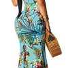 Women's Summer Floral Spaghetti Strap Long Maxi Dresses Low-Cut Bohemian Beach Sundress