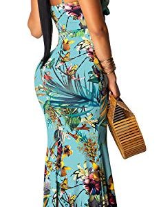 Women's Summer Floral Spaghetti Strap Long Maxi Dresses Low-Cut Bohemian Beach Sundress