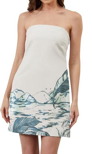 Women Strapless Tube Mini Dress Summer Casual Boho Floral Print Sleeveless Backless Going Out Beach Short Dress