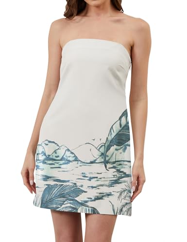 Women Strapless Tube Mini Dress Summer Casual Boho Floral Print Sleeveless Backless Going Out Beach Short Dress