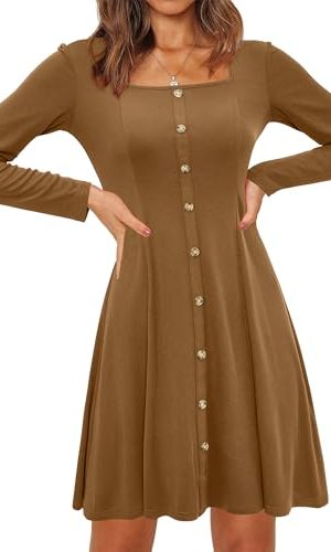Women 2024 Fall Dress Long Sleeve Holiday Outfits Square Neck Casual Winter Ribbed Knit Dresses Trendy