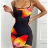 Women's Floral Print Bodycon Spaghetti Strap Dress Backless Mini Summer Dresses
