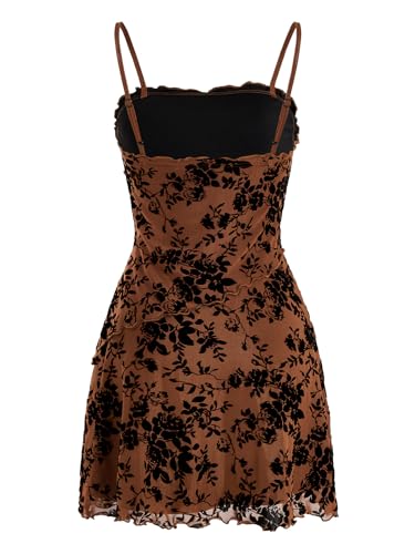 Women's Mini Dress Floral Spaghetti Strap Mesh Dresses Going Out Festival Concert Outfits Grunge Gothic Clothes
