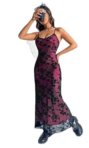 Women's Dresses Floral Print Cami Dress - Spaghetti Strap, Backless, Long, Slim Fit Dress for Women