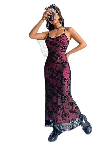 Women's Dresses Floral Print Cami Dress - Spaghetti Strap, Backless, Long, Slim Fit Dress for Women