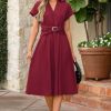 Womens Wear to Work Teacher Business Casual Dress Funeral Midi Dresses Button Down Office Clothes with Pockets